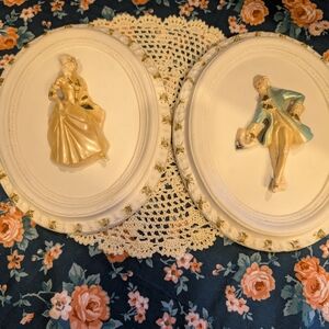Vintage Oval Wall Plaques with Figures Victorian